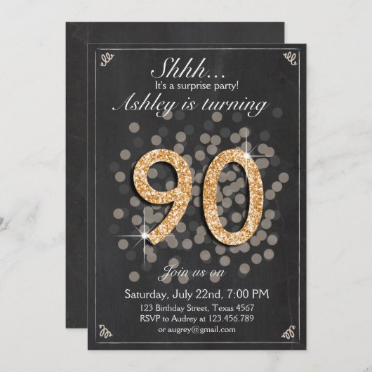 Verrassende verjaardagsuitnodiging Chalkboard Rust Kaart (Voorkant / Achterkant)