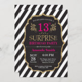 Verrassing 13e verjaardag uitnodiging Roze Zwart G (Voorkant / Achterkant)