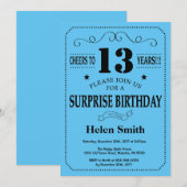 Verrassing 13e verjaardag uitnodiging zwart en bla (Voorkant / Achterkant)