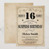 Verrassing 16e Verjaardag Rustieke Retro Kaart (Voorkant / Achterkant)