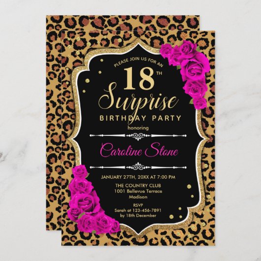 Verrassing 18e verjaardag - Leopard Zwart Goud Roz Kaart (Voorkant / Achterkant)