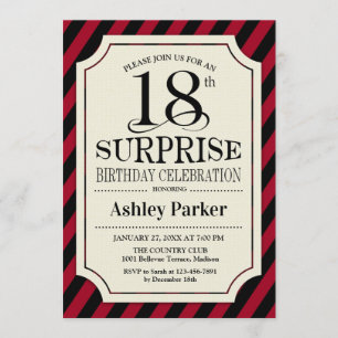 Verrassing 18e verjaardagsfeestje - zwarte rode st kaart