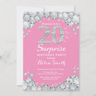 Verrassing 20e verjaardag PInk en Silver Diamond Kaart
