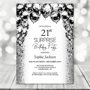 Verrassing 21e verjaardag Black White Balloons Par Kaart