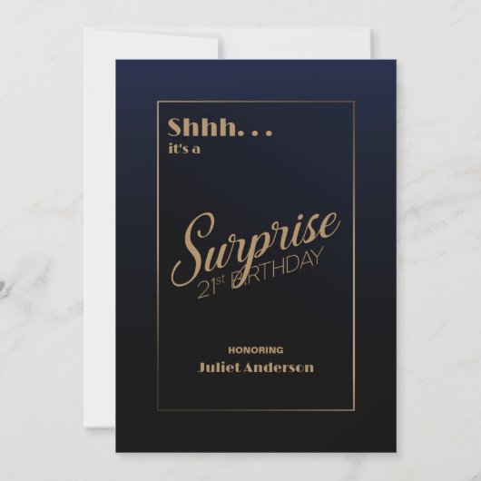 Verrassing 21e verjaardag Blue Gold Party uitnodig Kaart (Achterkant)