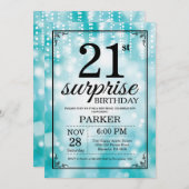 Verrassing 21e verjaardag uitnodiging Blauwgroen g (Voorkant / Achterkant)