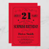 Verrassing 21e verjaardag uitnodiging zwart en roo (Voorkant / Achterkant)
