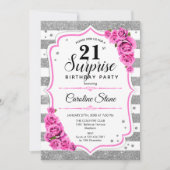 Verrassing 21ste verjaardag - Zilver Wit Roze Kaart (Voorkant)