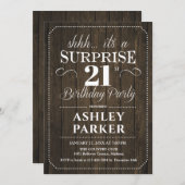 Verrassing 21ste verjaardagsfeestje - rustiek hout kaart (Voorkant / Achterkant)