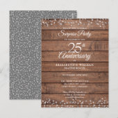 Verrassing 25e verjaardag rustieke zilveren harten briefkaart (Voorkant / Achterkant)