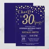 Verrassing 30e verjaardag Navy Blue en Gold Diamon Kaart (Voorkant / Achterkant)