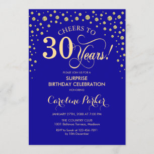 Verrassing 30e Verjaardagsfeest - Royal Blue Gold Kaart