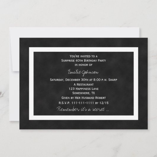 Verrassing 40e Verjaardag Feest Uitnodiging Chalkb (Achterkant)