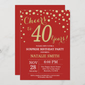 Verrassing 40e verjaardag rode en gouden diamant kaart (Voorkant / Achterkant)