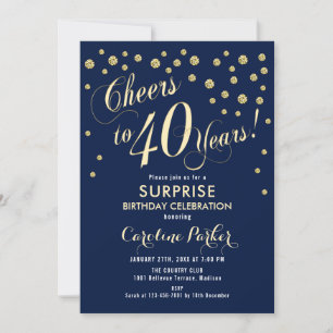 Verrassing 40e Verjaardagsfeest - Gold Navy Kaart