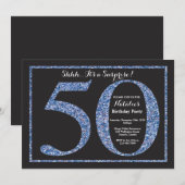 Verrassing 50e verjaardag uitnodiging Blue Glitter (Voorkant / Achterkant)