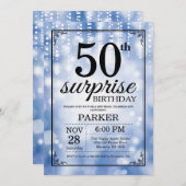 Verrassing 50e verjaardag uitnodiging Blue Glitter (Voorkant / Achterkant)