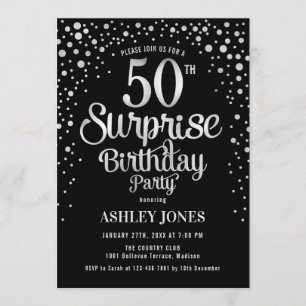 Verrassing 50ste Verjaardagsfeest - Zilver & Zwart Kaart