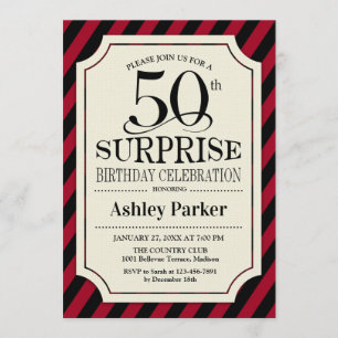 Verrassing 50ste verjaardagsfeestje - zwarte rode  kaart