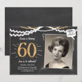 Verrassing 60 Sixty Gold glitter Verjaardag Uitnod Kaart (Voorkant / Achterkant)