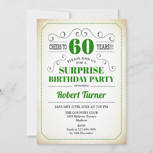 Verrassing 60e verjaardag - Groen Wit Zwart Kaart (Voorkant)