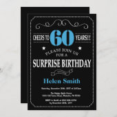 Verrassing 60e verjaardag uitnodiging blauw en zwa (Voorkant / Achterkant)