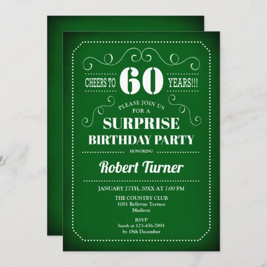 Verrassing 60e verjaardag uitnodiging - Groen Wit (Voorkant / Achterkant)