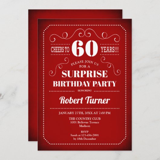 Verrassing 60e verjaardag uitnodiging - Rood Wit (Voorkant / Achterkant)
