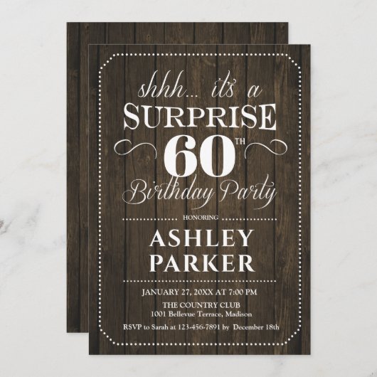 Verrassing 60e Verjaardagsfeest - Rustiek Hout Kaart (Voorkant / Achterkant)