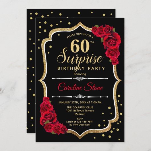 Verrassing 60ste verjaardag - Zwart Goud Rood Uitn Kaart (Voorkant / Achterkant)