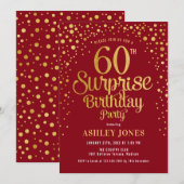 Verrassing 60ste Verjaardagsfeest - Rood & Goud Kaart (Voorkant / Achterkant)