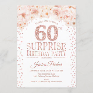 Verrassing 60ste Verjaardagsfeest - Wit Rose Gold Kaart