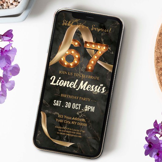 Verrassing 67e verjaardag mobiele uitnodiging