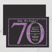 Verrassing 70e verjaardag uitnodiging Paarse glitt (Voorkant / Achterkant)