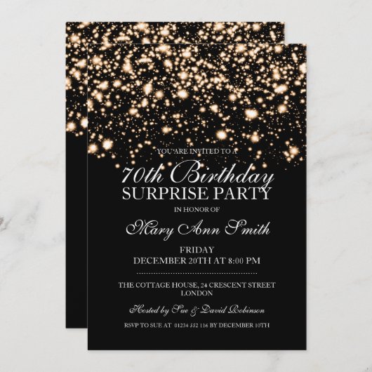 Verrassing 70e verjaardagsfeest Gold Midnight Glam Kaart (Voorkant / Achterkant)