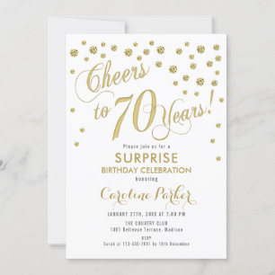 Verrassing 70ste verjaardagsfeestje - Gold White Kaart