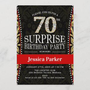 Verrassing 70ste verjaardagsfeestje - Goud Zwart R Kaart