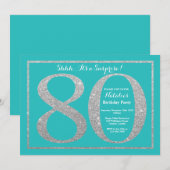 Verrassing 80e verjaardag Blauwgroen en Silver Gli Kaart (Voorkant / Achterkant)