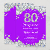 Verrassing 80e verjaardag Paarse en zilveren diama Kaart (Voorkant / Achterkant)