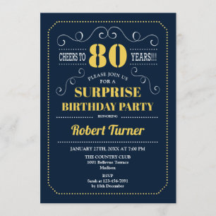 Verrassing 80ste verjaardag - Navy Blue Gold Kaart