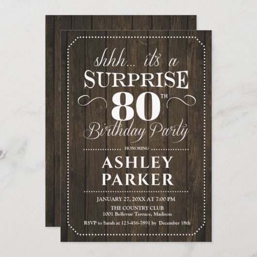 Verrassing 80ste Verjaardagsfeest - Rustiek Hout Kaart (Voorkant / Achterkant)