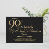 Verrassing 90e verjaardag viering Zwart & Goud Kaart (Staand voorkant)