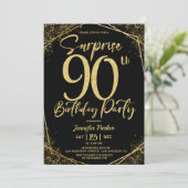 Verrassing 90e Verjaardagsfeestje Chic Zwart & Gou Kaart (Staand voorkant)