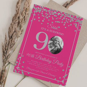 VERrassing 90ste verjaardag Zilveren Confetti Heet Kaart