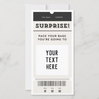Verrassing! Aangepaste tekst ticket instapkaart