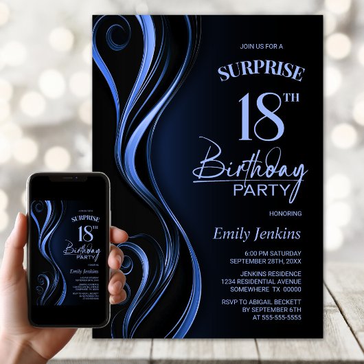 Verrassing Black Blue 18e verjaardagsfeest Kaart