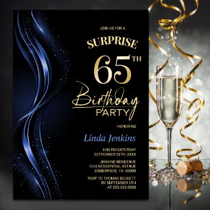 Verrassing Black Blue 65e verjaardagsfeest Kaart