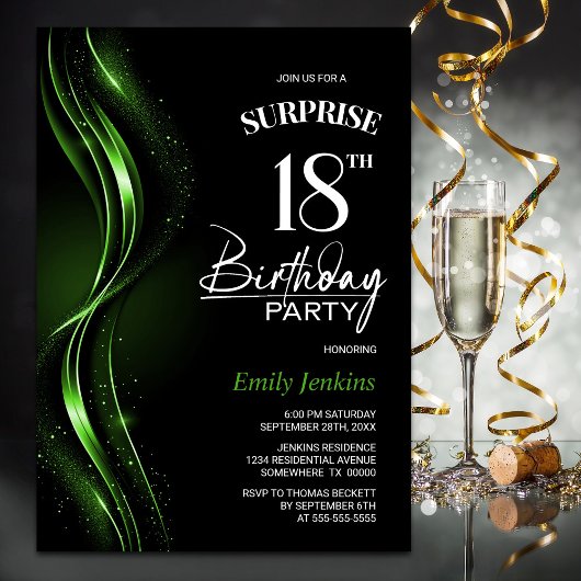 Verrassing Black Green 18e verjaardagsfeest Kaart
