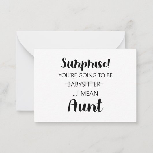 Verrassing je gaat babysitter tante zijn  notitiekaartje (Voorkant)
