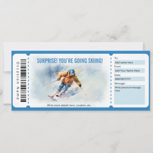 Verrassing Skigeschenk Voucher Sjabloon Kaart (Voorkant)